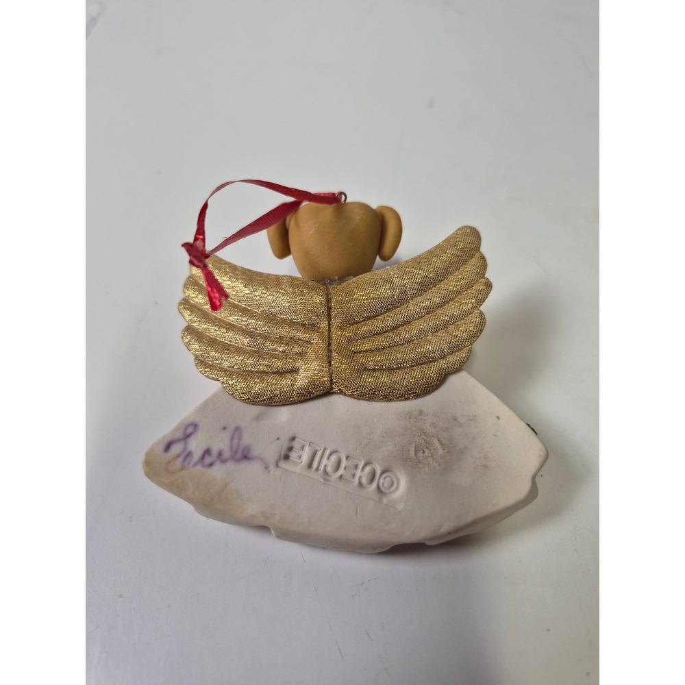 Cecile Signed Polymer Clay Angel Dog Ornament Gold Wings Yellow Lab Puppy - Picture 5 of 8